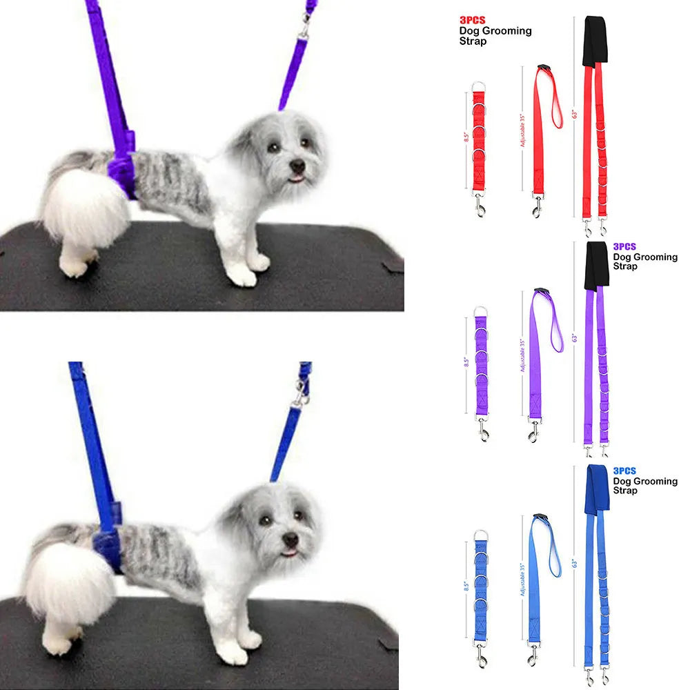3Pcs Portable Pet Traction Belt Adjustable D-Rings Bathing Band