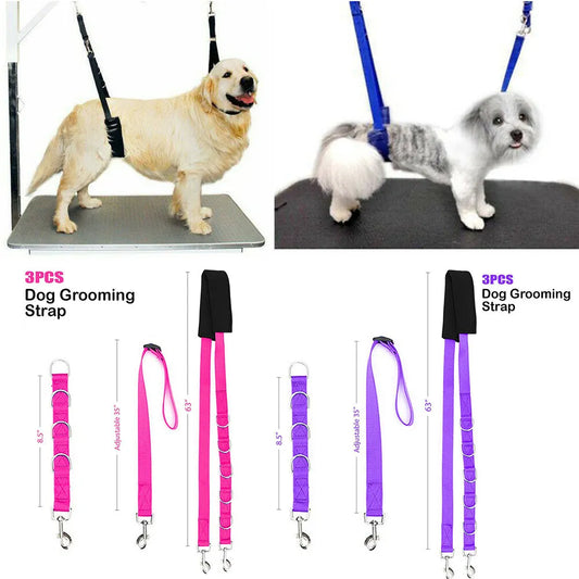 3Pcs Portable Pet Traction Belt Adjustable D-Rings Bathing Band
